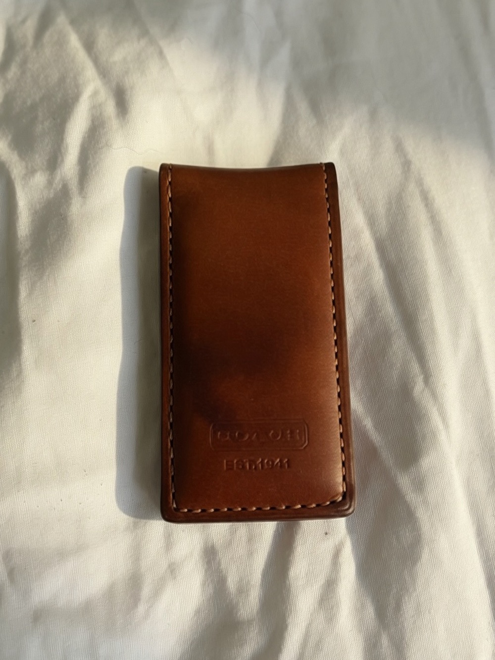 Vintage Coach Men's Brown Leather Money Clip Case